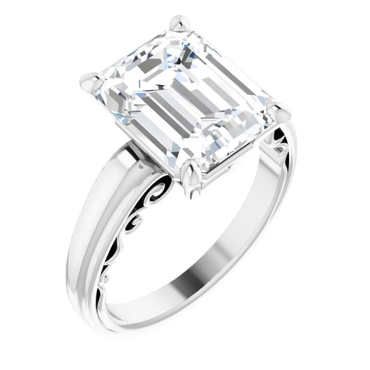 10K White Gold Customizable Emerald/Radiant Cut Solitaire