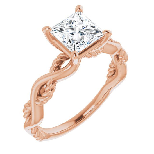 10K Rose Gold Customizable Princess/Square Cut Solitaire with Twisting Split Band