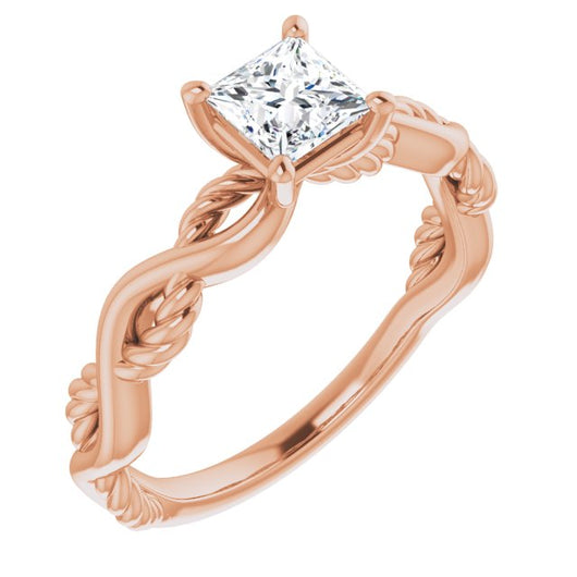 10K Rose Gold Customizable Princess/Square Cut Solitaire with Twisting Split Band