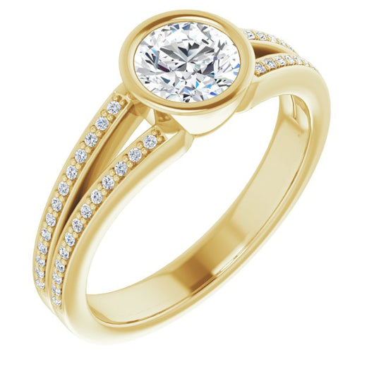 10K Yellow Gold Customizable Bezel-set Round Cut Design with Split Shared Prong Band