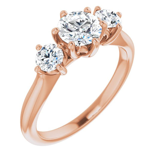 10K Rose Gold Customizable Triple Round Cut Design with Decorative Trellis