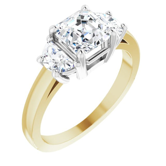 14K Yellow & White Gold Customizable 3-stone Design with Asscher Cut Center and Half-moon Side Stones