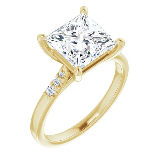 10K Yellow Gold Customizable 7-stone Princess/Square Cut Cathedral Style with Triple Graduated Round Cut Side Stones