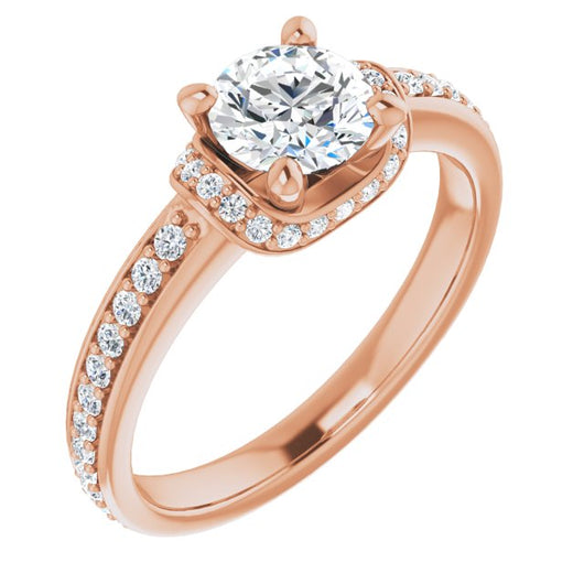 10K Rose Gold Customizable Round Cut Setting with Organic Under-halo & Shared Prong Band