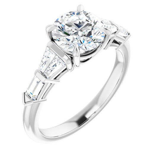 10K White Gold Customizable 7-stone Design with Round Cut Center and Baguette Accents