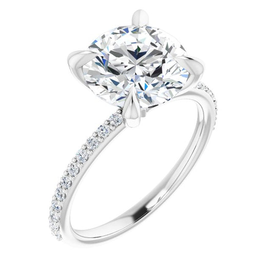 10K White Gold Customizable Round Cut Style with Delicate Pavé Band