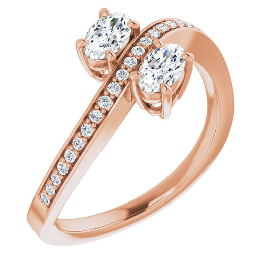 10K Rose Gold Customizable 2-stone Oval Cut Bypass Design with Thin Twisting Shared Prong Band