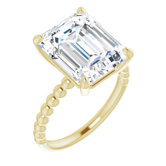 10K Yellow Gold Customizable [[Cut] Cut Solitaire with Thin Beaded-Bubble Band