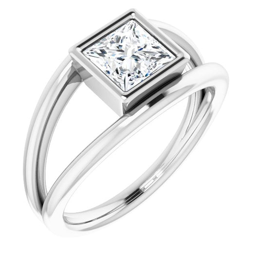 10K White Gold Customizable Bezel-set Princess/Square Cut Style with Wide Tapered Split Band