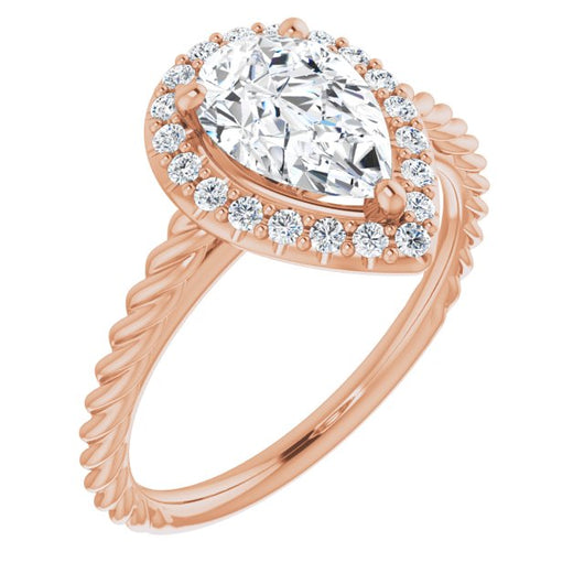 10K Rose Gold Customizable Cathedral-set Pear Cut Design with Halo and Twisty Rope Band