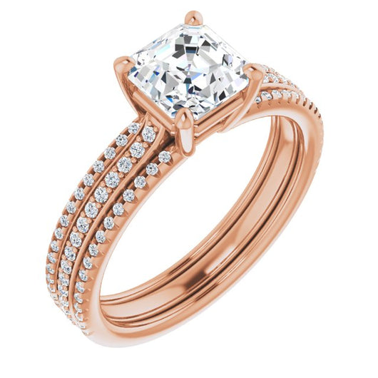 10K Rose Gold Customizable Asscher Cut Center with Wide Pavé Accented Band