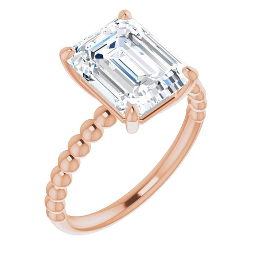 10K Rose Gold Customizable [[Cut] Cut Solitaire with Thin Beaded-Bubble Band