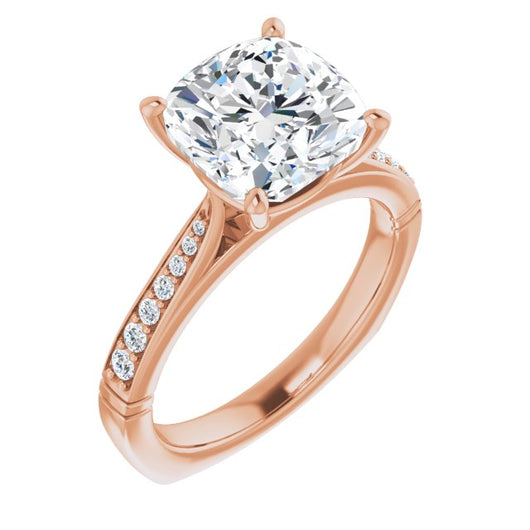 10K Rose Gold Customizable Cushion Cut Design with Tapered Euro Shank and Graduated Band Accents