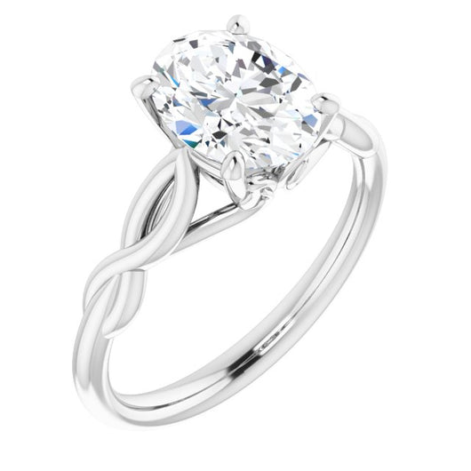 10K White Gold Customizable Oval Cut Solitaire with Braided Infinity-inspired Band and Fancy Basket)