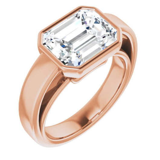 10K Rose Gold Customizable Cathedral-Bezel Emerald/Radiant Cut Solitaire with Wide Band