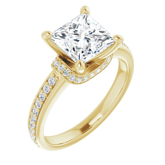 10K Yellow Gold Customizable Princess/Square Cut Setting with Organic Under-halo & Shared Prong Band