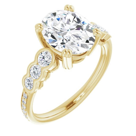 10K Yellow Gold Customizable Oval Cut 7-stone Style Enhanced with Bezel Accents and Shared Prong Band