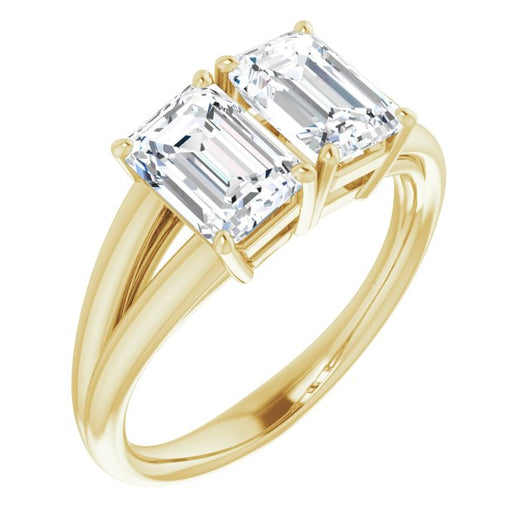 10K Yellow Gold Customizable Two-Stone Emerald/Radiant Cut with Split Band