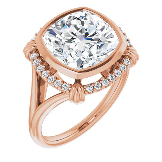 10K Rose Gold Customizable Cushion Cut Design with Split Band and "Lion's Mane" Halo