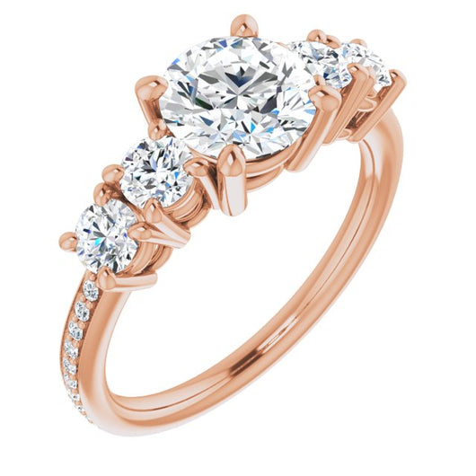 10K Rose Gold Customizable 5-stone Round Cut Design Enhanced with Accented Band