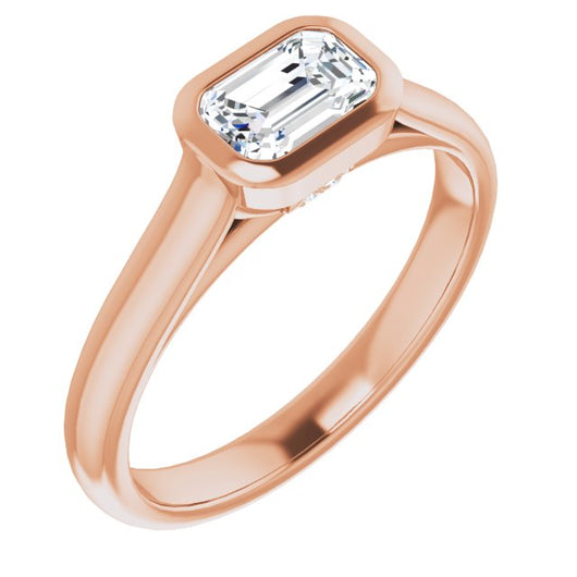 10K Rose Gold Customizable Cathedral-Bezel Emerald/Radiant Cut 7-stone "Semi-Solitaire" Design