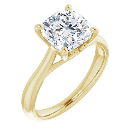 10K Yellow Gold Customizable Cushion Cut Solitaire with Decorative Prongs & Tapered Band