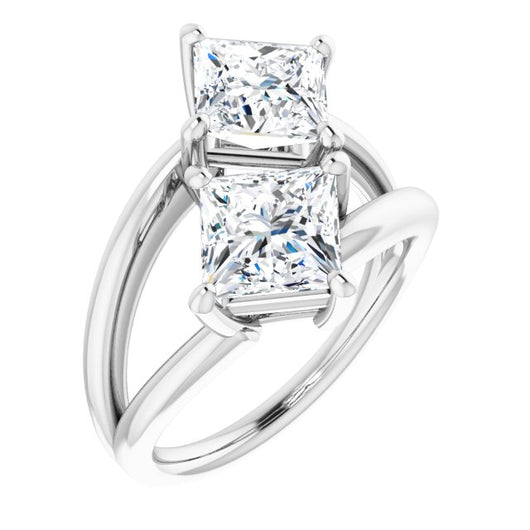 10K White Gold Customizable Two Stone Double Princess/Square Cut Design with Split Bypass Band