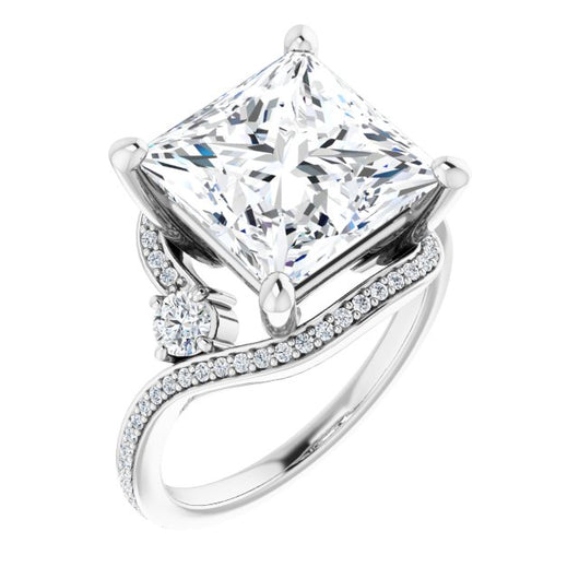 10K White Gold Customizable Princess/Square Cut Bypass Design with Semi-Halo and Accented Band