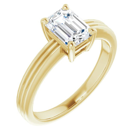 10K Yellow Gold Customizable Emerald/Radiant Cut Solitaire with Double-Grooved Band