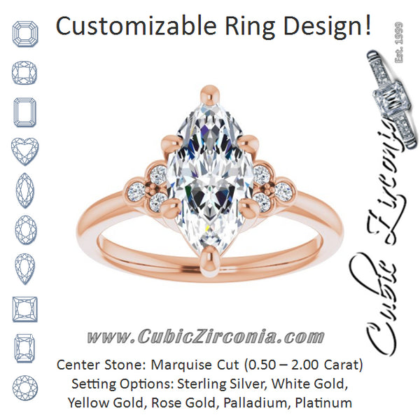 Cubic Zirconia Engagement Ring- The Irene (Customizable 7-stone Marquise Cut Center with Round-Bezel Side Stones)