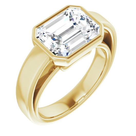 10K Yellow Gold Customizable Cathedral-Bezel Emerald/Radiant Cut Solitaire with Wide Band