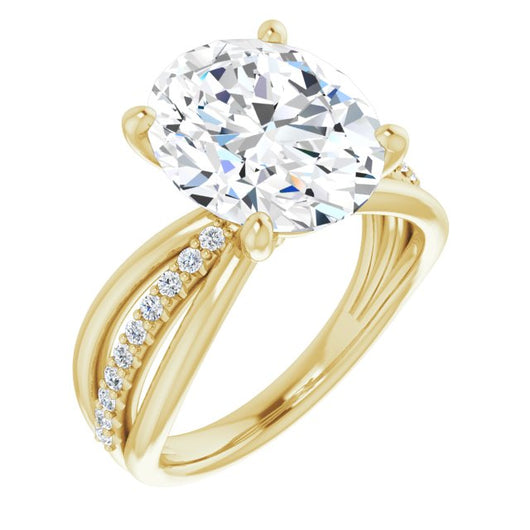 10K Yellow Gold Customizable Oval Cut Design with Tri-Split Accented Band