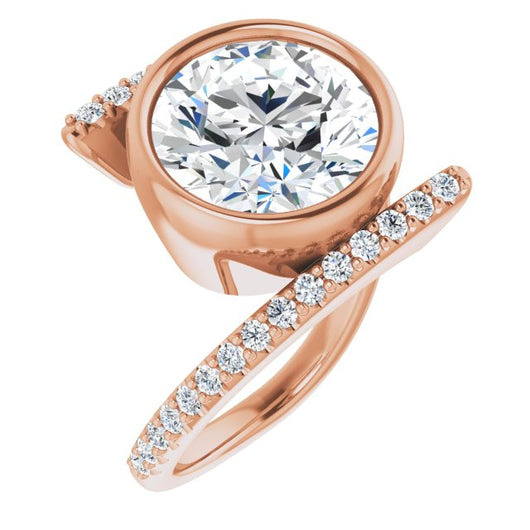 10K Rose Gold Customizable Bezel-set Round Cut Design with Bypass Pavé Band