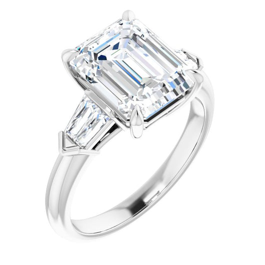 10K White Gold Customizable 5-stone Design with Emerald/Radiant Cut Center and Quad Baguettes