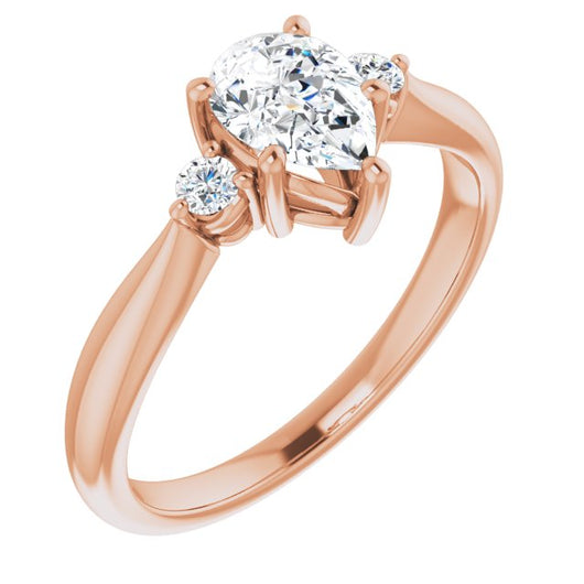 10K Rose Gold Customizable 3-stone Pear Cut Design with Twin Petite Round Accents