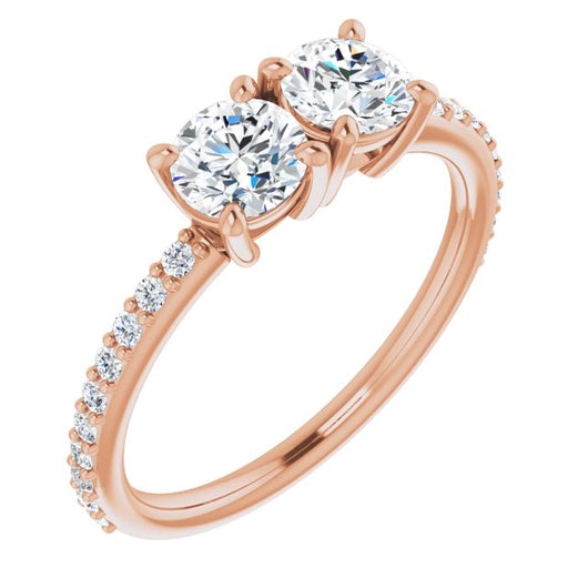 10K Rose Gold Customizable Enhanced 2-stone Round Cut Design with Ultra-thin Accented Band