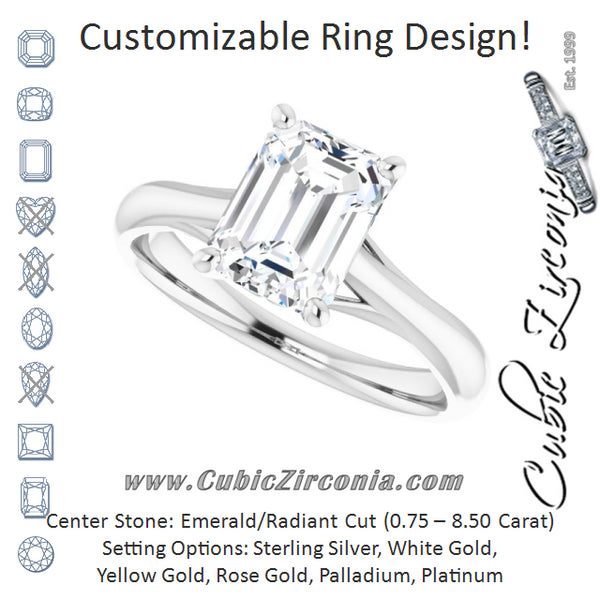 Cubic Zirconia Engagement Ring- The Crissy (Customizable Emerald Cut Solitaire with Decorative Prongs & Tapered Band)