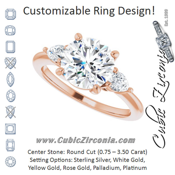 Cubic Zirconia Engagement Ring- The Zhata (Customizable 3-stone Round Style with Pear Accents)