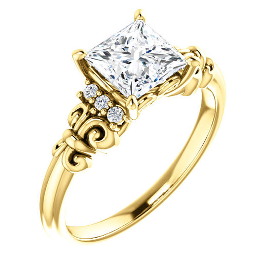 10K Yellow Gold Customizable 7-stone Princess/Square Cut Design with Vertical Round-Channel Accents