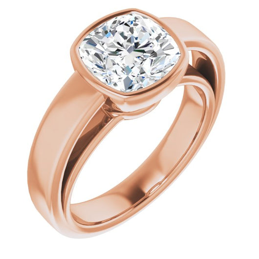 10K Rose Gold Customizable Cathedral-Bezel Cushion Cut Solitaire with Wide Band