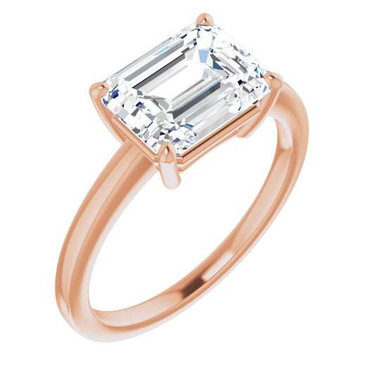 10K Rose Gold Customizable Bowl-Prongs Emerald/Radiant Cut Solitaire with Thin Band