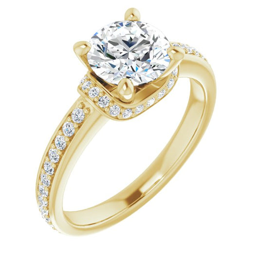 10K Yellow Gold Customizable Round Cut Setting with Organic Under-halo & Shared Prong Band