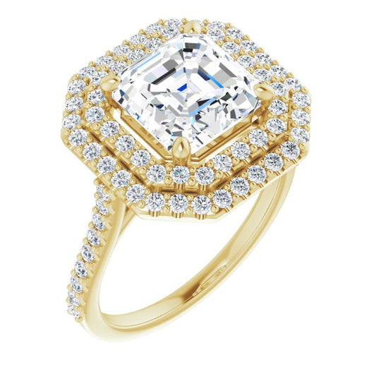 10K Yellow Gold Customizable Double-Halo Asscher Cut Design with Accented Split Band