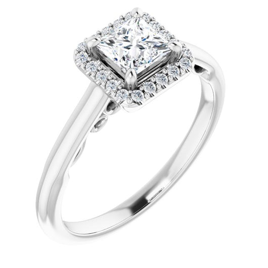 10K White Gold Customizable Cathedral-Halo Princess/Square Cut Style featuring Sculptural Trellis