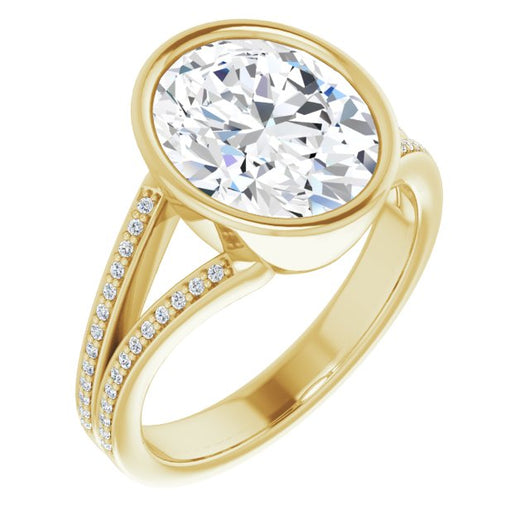 10K Yellow Gold Customizable Bezel-set Oval Cut Design with Split Shared Prong Band