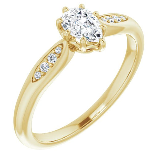 10K Yellow Gold Customizable 9-stone Pear Cut Design with 8-prong Decorative Basket & Round Cut Side Stones