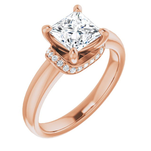 10K Rose Gold Customizable Princess/Square Cut Style featuring Saddle-shaped Under Halo