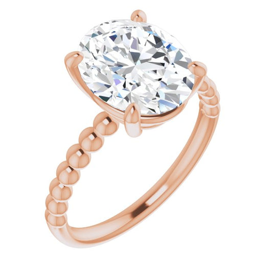 10K Rose Gold Customizable [[Cut] Cut Solitaire with Thin Beaded-Bubble Band