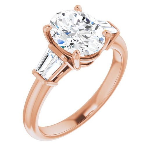 10K Rose Gold Customizable 5-stone Oval Cut Style with Quad Tapered Baguettes