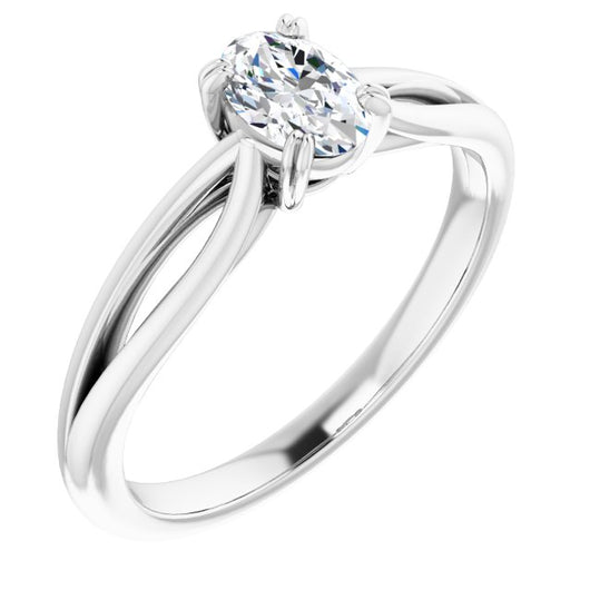 10K White Gold Customizable Oval Cut Solitaire with Wide-Split Band